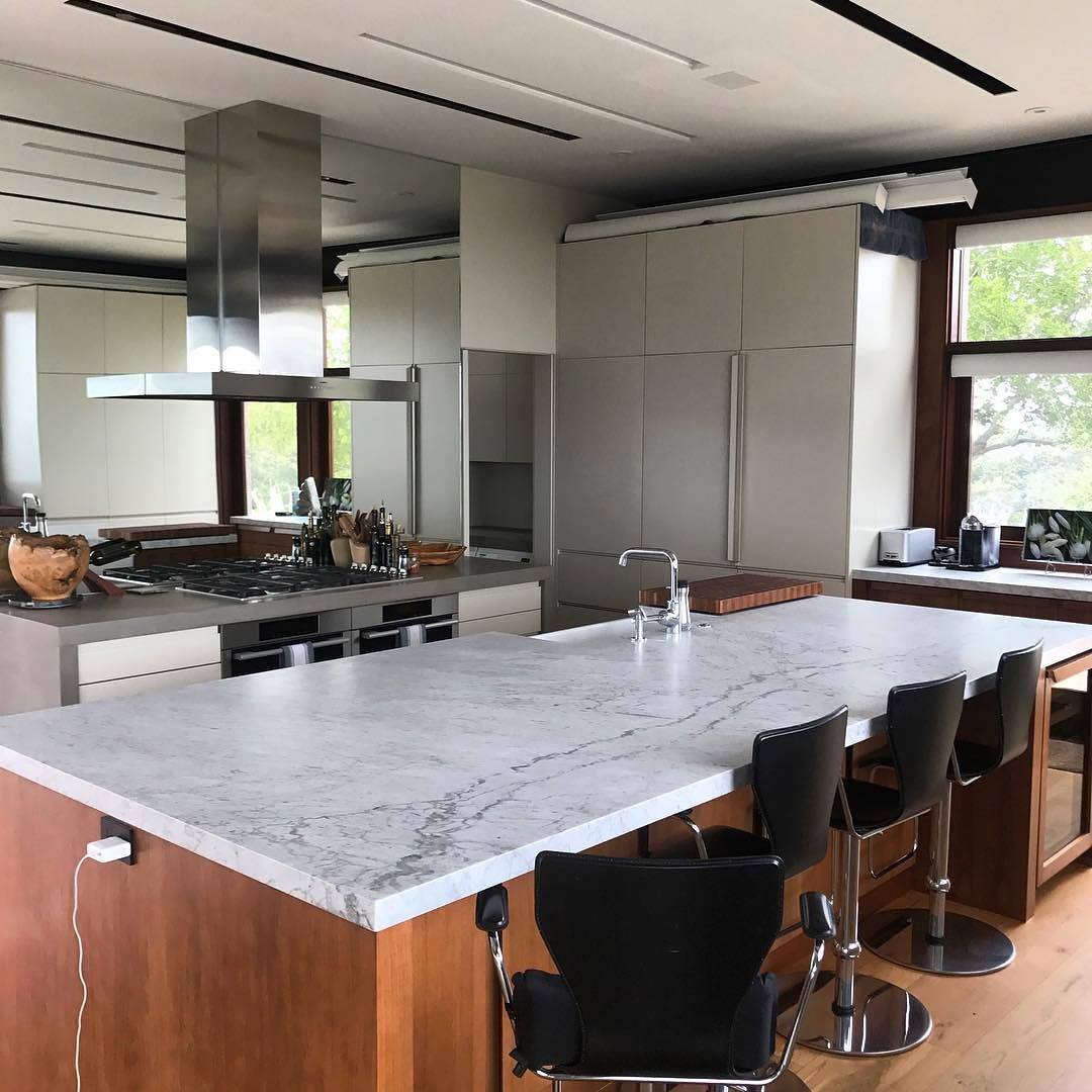 Modern kitchen with marble island